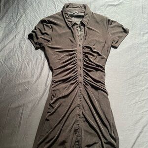 Dynamite Black Ruched Button-Front Polo Dress